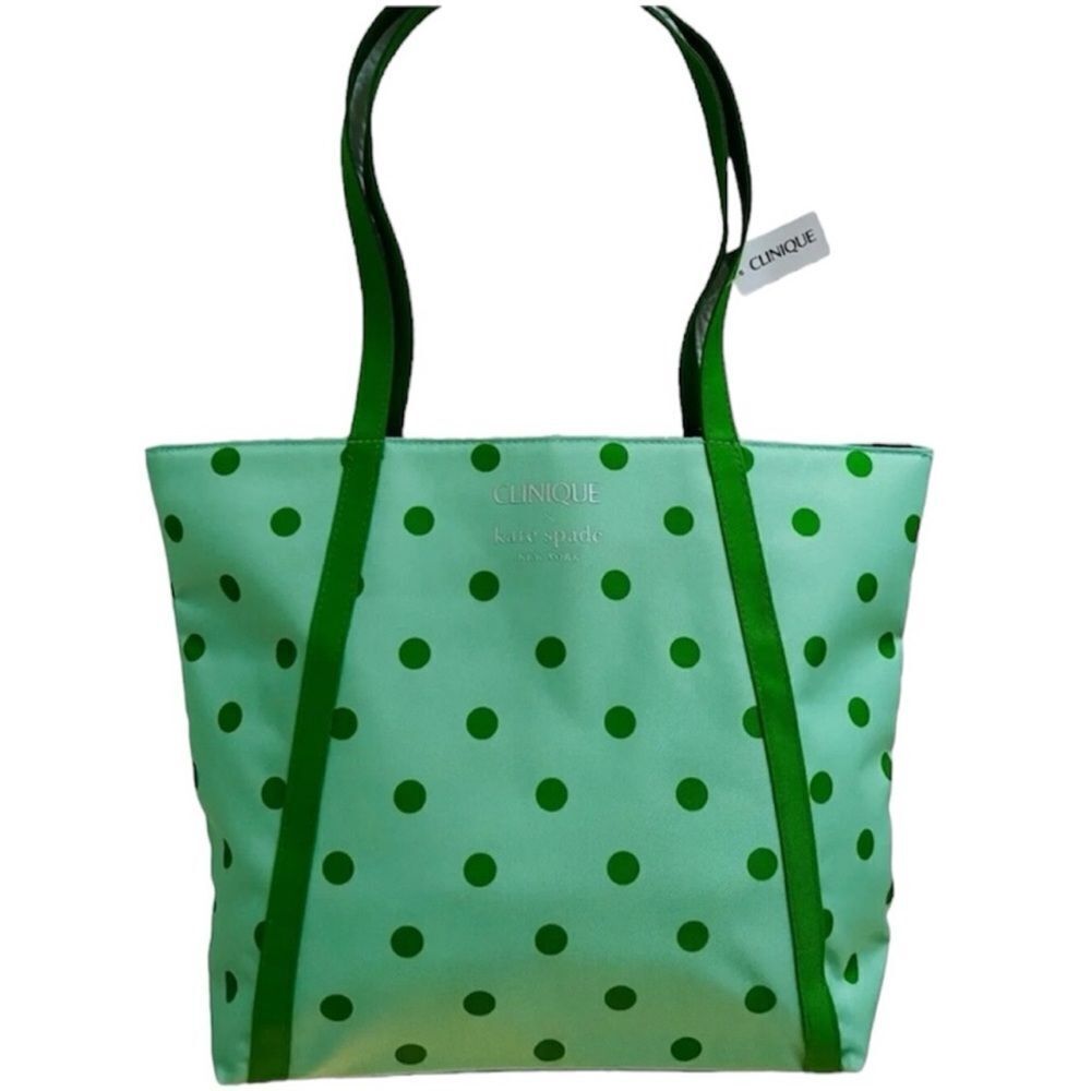 $15 🌙 Kate Spade X Clinique Green Polka Dot Tote 🆕‎ - Picture 7 of 8